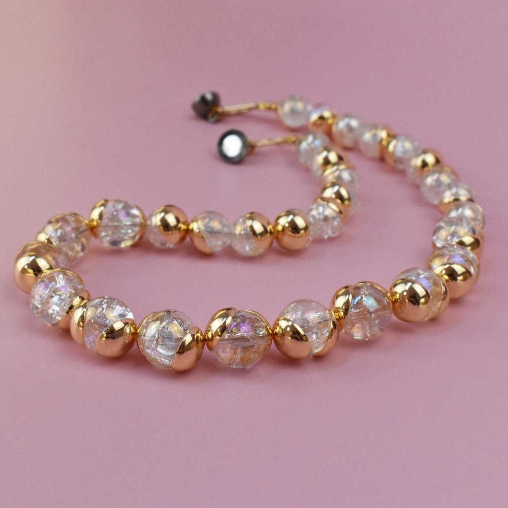 Glass bead chunky collar choker necklace, bold vibrant aesthetic necklace